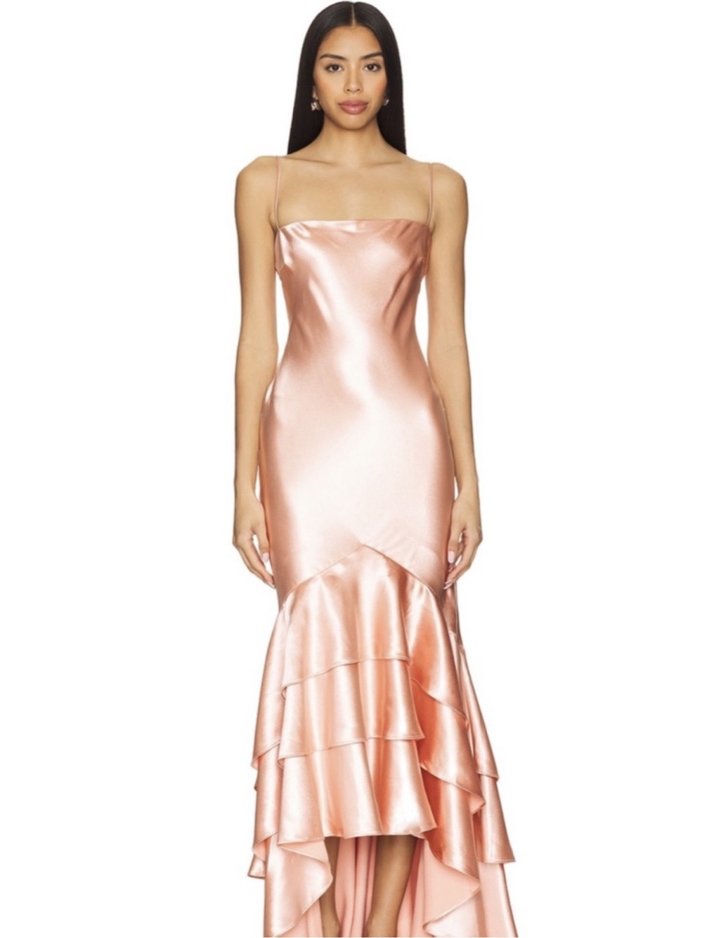 Satin mermaid tiered ruffle maxi dress